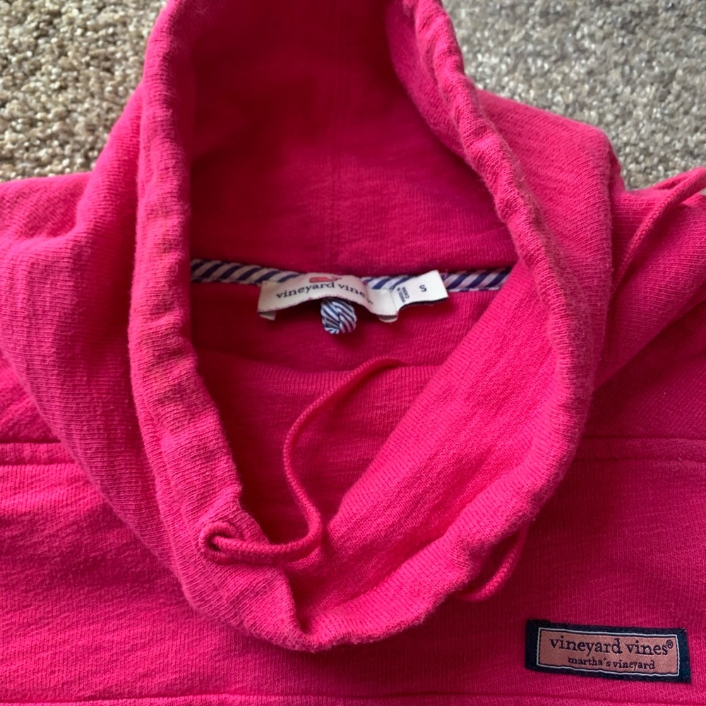 Vineyard Vines bright pink cowl neck sweater.